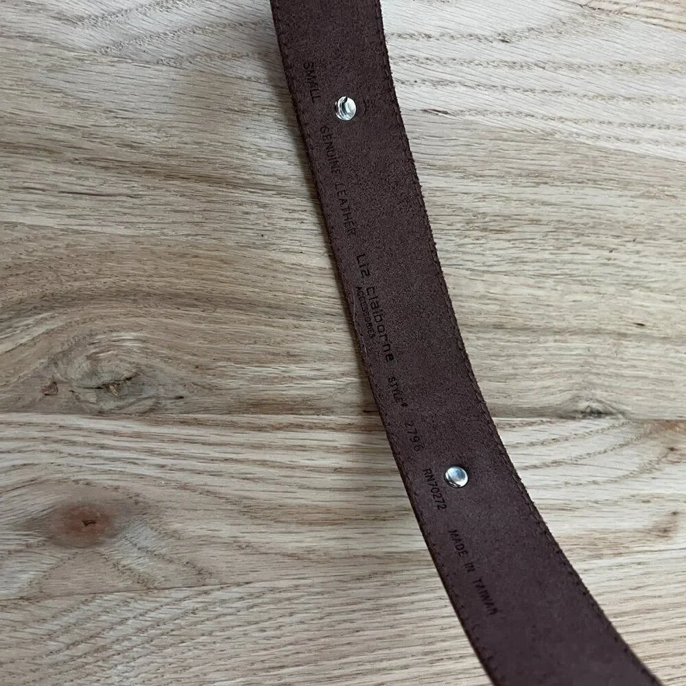 vtg leather belt Liz Claiborne logo silver studded western rodeo small wide band